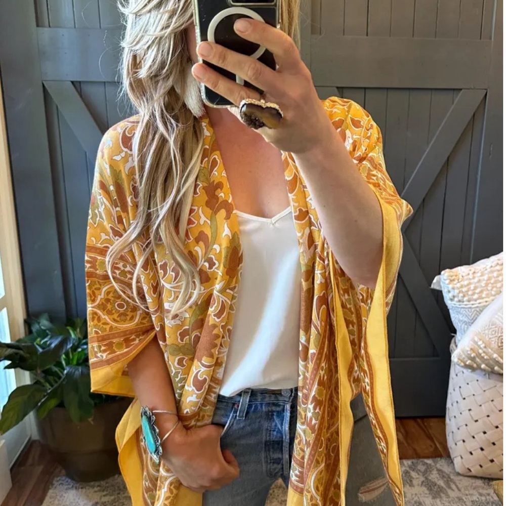 New Boho Lightweight Mustard Cardigan Kimono Top Cover Up Oversized Beach Denim - Picture 4 of 9